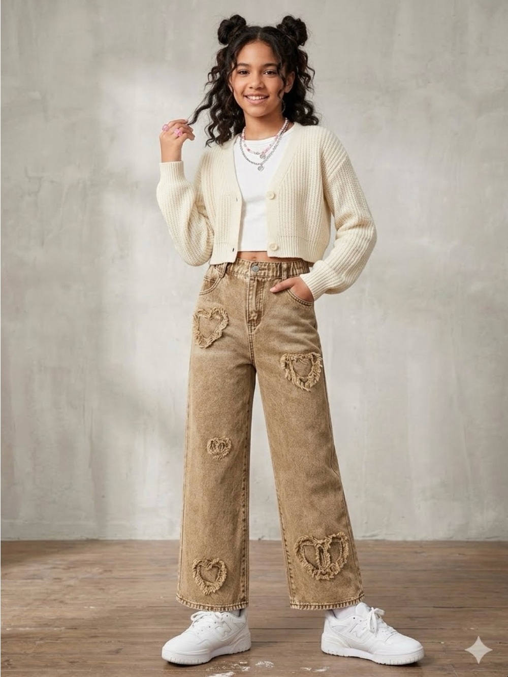 Y2K & Retro: Y2K Aesthetic Girl tan embroidered jeans
